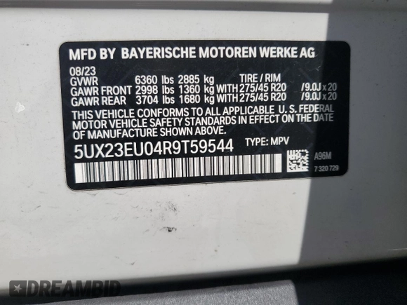 2024 BMW X5 xDrive40i z VIN 5UX23EU04R9T59544, wystawiony jako Copart lot #55708135 z przebiegiem 23 706 mil mil oraz Tytuł czysty. Historia ofert i sprzedaży dostępna na DreamBid. Obrazek 12.