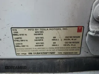 2016 Tesla Model S 90D with VIN 5YJSA1E25GF176897, listed as a Copart auction lot 65610575 with Not provided miles and Clean title. Bid and sale history available at DreamBid. Image 13.
