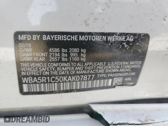 2019 BMW 3 Series 330i with VIN WBA5R1C50KAK07877, listed as a Copart auction lot 49042465 with 60,689 mi miles and Salvage Title. Bid and sale history available at carsss.com. Image 14.
