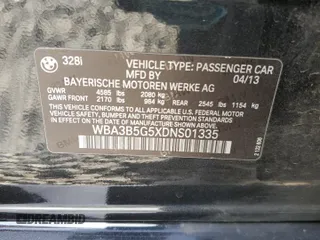 2013 BMW 3 Series 328i xDrive with VIN WBA3B5G5XDNS01335, listed as a Copart auction lot 54147535 with 138,505 mi miles and Salvage title. Bid and sale history available at DreamBid. Image 12.