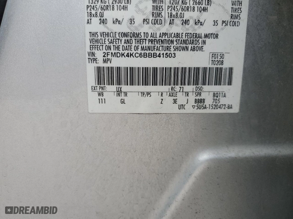 2011 Ford Edge Limited with VIN 2FMDK4KC6BBB41503, listed as a Copart auction lot 44403265 with 140,475 mi miles and Salvage Title. Bid and sale history available at carsss.com. Image 14.