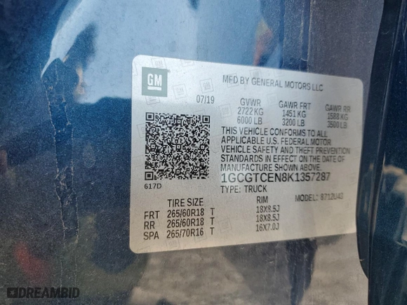 2019 Chevrolet Colorado 4WD LT with VIN 1GCGTCEN8K1357287, listed as a Copart auction lot 76434064 with 86,400 mi miles and Salvage Title. Bid and sale history available at carsss.com. Image 14.
