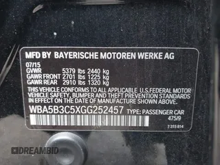 2016 BMW 5 Series 535i xDrive with VIN WBA5B3C5XGG252457, listed as a IAAI auction lot 42191643 with 93,855 mi miles and . Bid and sale history available at DreamBid. Image 9.