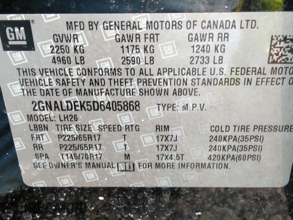 2013 Chevrolet Equinox LT with VIN 2GNALDEK5D6405868, listed as a IAAI auction lot 32473077 with 146,164 mi miles and . Bid and sale history available at carsss.com. Image 9.