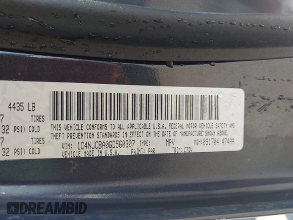 2016 Jeep Compass Sport with VIN 1C4NJCBA0GD560307, listed as a IAAI auction lot 42537535 with 178,194 mi miles and . Bid and sale history available at DreamBid. Image 9.