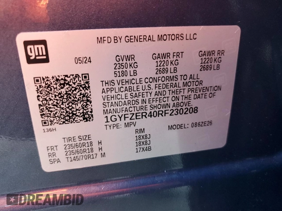 2024 Cadillac XT4 FWD Sport with VIN 1GYFZER40RF230208, listed as a Copart auction lot 80385984 with Not provided miles and Non repairable. Bid and sale history available at DreamBid. Image 14.