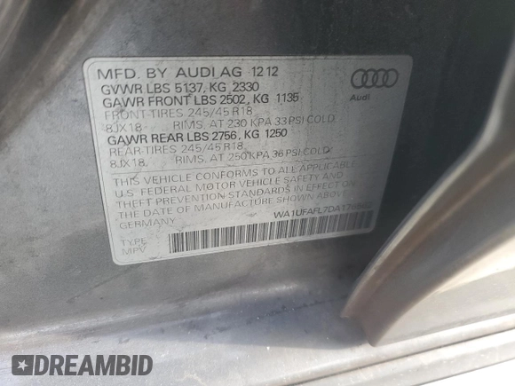 2013 Audi allroad A4 Premium Plus z VIN WA1UFAFL7DA176562, wystawiony jako Copart lot #89212785 z przebiegiem 161 519 mil mil oraz Szkoda całkowita • Salvage title. Historia ofert i sprzedaży dostępna na DreamBid. Obrazek 12.