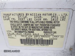 2012 Nissan Sentra S with VIN 3N1AB6AP7CL768453, listed as a IAAI auction lot 42326885 with 164,153 mi miles and . Bid and sale history available at DreamBid. Image 9.
