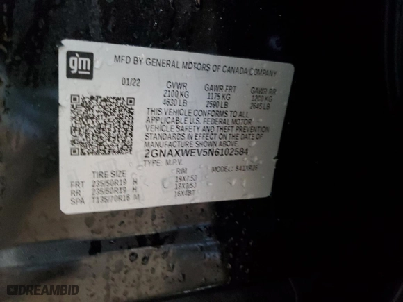 2022 Chevrolet Equinox RS with VIN 2GNAXWEV5N6102584, listed as a Copart auction lot 47404215 with 30,278 mi miles and Salvage Title. Bid and sale history available at carsss.com. Image 12.