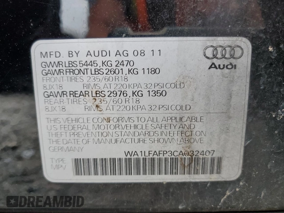 2012 Audi Q5 2.0T Premium Plus with VIN WA1LFAFP3CA032407, listed as a Copart auction lot 52766385 with 169,982 mi miles and Salvage Title. Bid and sale history available at carsss.com. Image 13.