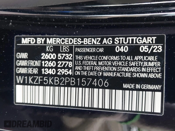 2023 Mercedes-Benz E 450 with VIN W1KZF5KB2PB157406, listed as a IAAI auction lot 42075910 with 18,507 mi miles and . Bid and sale history available at DreamBid. Image 9.