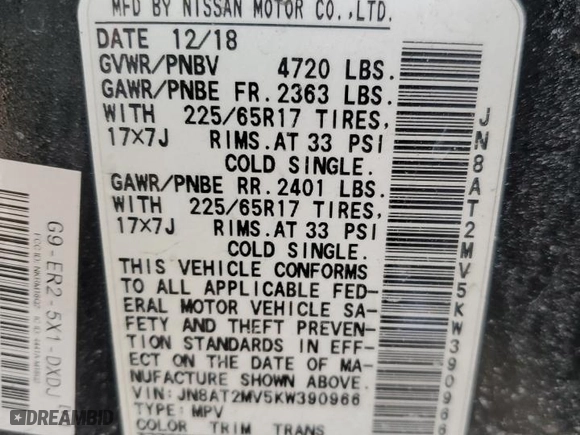 2019 Nissan Rogue SV with VIN JN8AT2MV5KW390966, listed as a Copart auction lot 47286425 with 106,289 mi miles and Salvage Title. Bid and sale history available at carsss.com. Image 13.