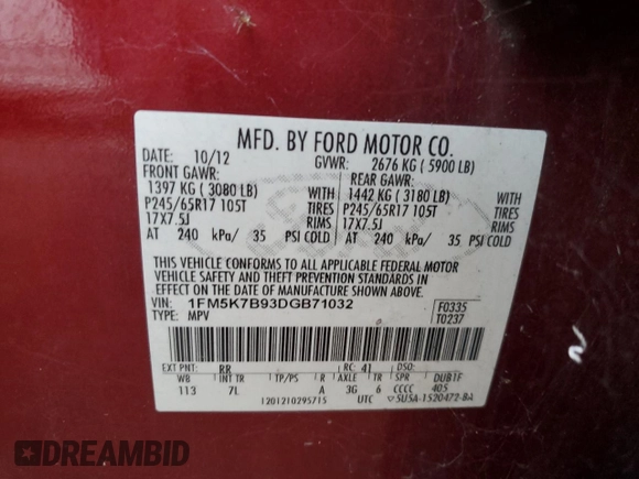 2013 Ford Explorer with VIN 1FM5K7B93DGB71032, listed as a Copart auction lot 48942705 with 227,972 mi miles and Clean title. Bid and sale history available at DreamBid. Image 13.