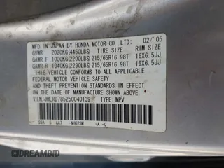 2005 Honda CR-V LX with VIN JHLRD78525C040139, listed as a IAAI auction lot 42097811 with 306,718 mi miles. Bid and sale history available at carsss.com. Image 9.