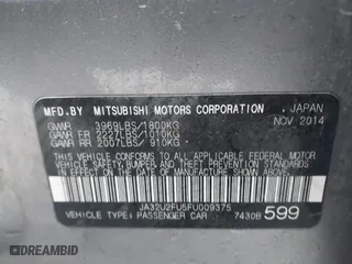 2015 Mitsubishi Lancer ES with VIN JA32U2FU5FU009375, listed as a IAAI auction lot 41933425 with 241,396 mi miles. Bid and sale history available at carsss.com. Image 9.