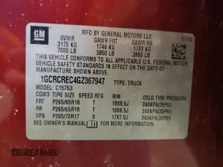 2016 Chevrolet Silverado 1500 LT with VIN 1GCRCREC4GZ367947, listed as a Copart auction lot 49211095 with 100,447 mi miles and Salvage Title. Bid and sale history available at DreamBid. Image 12.
