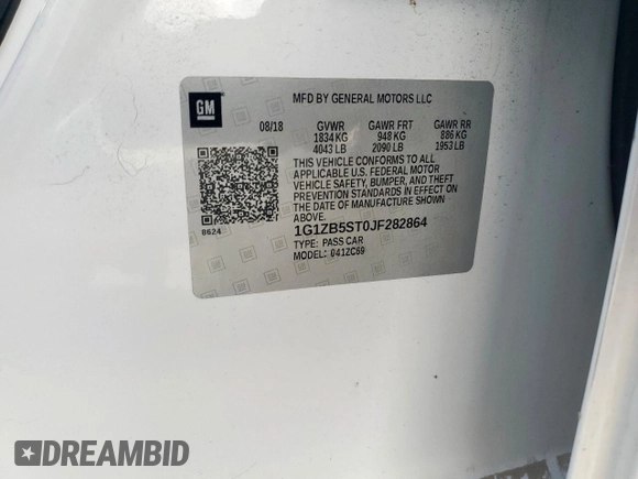 2018 Chevrolet Malibu LS with VIN 1G1ZB5ST0JF282864, listed as a Copart auction lot 50230255 with Not Provided miles and Salvage Title. Bid and sale history available at DreamBid. Image 12.