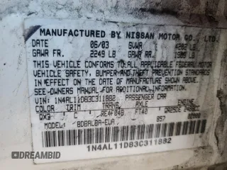 2003 Nissan Altima S with VIN 1N4AL11D83C311882, listed as a Copart auction lot 88109745 with 208,039 mi miles and Salvage Title. Bid and sale history available at carsss.com. Image 13.