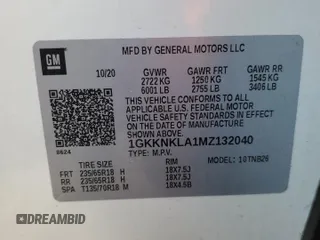 2021 GMC Acadia SLE with VIN 1GKKNKLA1MZ132040, listed as a Copart auction lot 43847995 with 91,777 mi miles and Salvage Title. Bid and sale history available at DreamBid. Image 13.