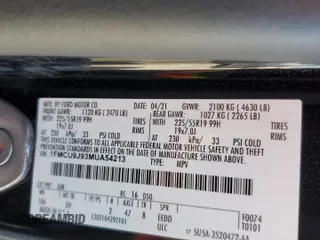 2021 Ford Escape Titanium with VIN 1FMCU9J93MUA54213, listed as a Copart auction lot 59211045 with Not provided miles and Salvage title. Bid and sale history available at DreamBid. Image 13.
