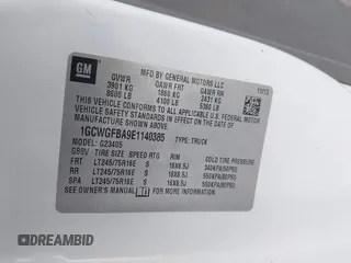 2014 Chevrolet Express Cargo with VIN 1GCWGFBA9E1140385, listed as a IAAI auction lot 38818319 with 366,153 mi miles. Bid and sale history available at carsss.com. Image 9.