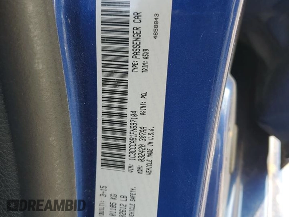 2015 Chrysler 200 Limited with VIN 1C3CCCAB1FN697104, listed as a Copart auction lot 58912235 with Not provided miles and Salvage title. Bid and sale history available at DreamBid. Image 13.