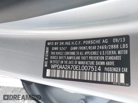 2014 Porsche Panamera z VIN WP0AA2A70EL007514, wystawiony jako IAAI lot #41910398 z przebiegiem 72 434 mil mil oraz . Historia ofert i sprzedaży dostępna na DreamBid. Obrazek 9.