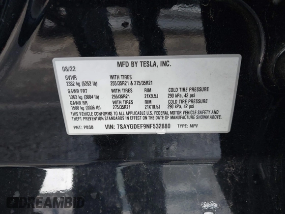 2022 Tesla Model Y Performance z VIN 7SAYGDEF9NF532880, wystawiony jako IAAI lot #41583671 z przebiegiem 38 057 mil mil oraz . Historia ofert i sprzedaży dostępna na DreamBid. Obrazek 9.