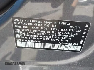 2017 Volkswagen Passat S with VIN 1VWAT7A37HC064654, listed as a IAAI auction lot 42751665 with 93,194 mi miles and . Bid and sale history available at DreamBid. Image 9.