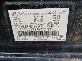 2009 Mitsubishi Galant ES with VIN 4A3AB36F39E018713, listed as a IAAI auction lot 41643162 with 181,706 mi miles and . Bid and sale history available at DreamBid. Image 9.