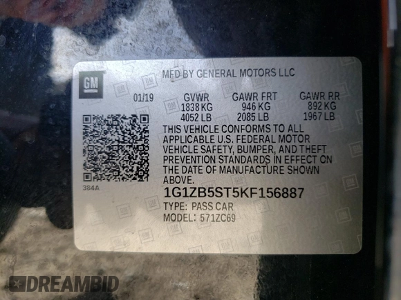 2019 Chevrolet Malibu LS with VIN 1G1ZB5ST5KF156887, listed as a Copart auction lot 49443815 with 148,978 mi miles and Salvage Title. Bid and sale history available at DreamBid. Image 12.