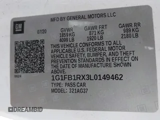 2020 Chevrolet Camaro 1LT with VIN 1G1FB1RX3L0149462, listed as a IAAI auction lot 42047607 with 68,278 mi miles. Bid and sale history available at carsss.com. Image 9.