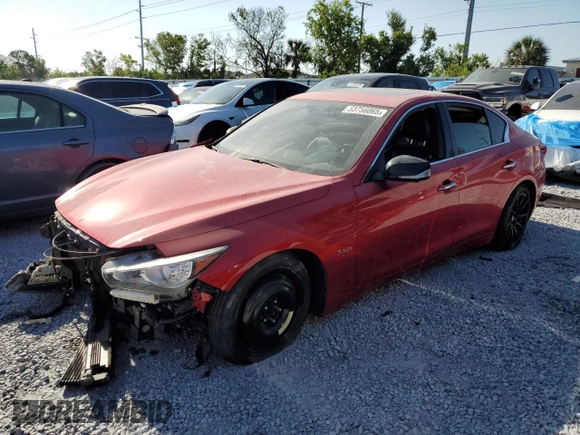 2018 Infiniti Q50 Red Sport 400 with VIN JN1FV7AP1JM460510, listed as a Copart auction lot 53756065 with Not provided miles and Salvage title. Bid and sale history available at DreamBid. Image 1.