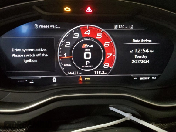 2018 Audi S4 Premium Plus with VIN WAUB4AF45JA133410, listed as a Copart auction lot 44200074 with 74,421 mi miles. Bid and sale history available at carsss.com. Image 9.