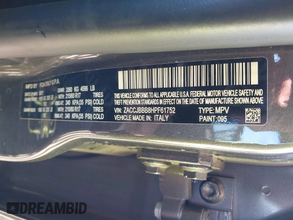 2017 Jeep Renegade Latitude z VIN ZACCJBBB8HPF61752, wystawiony jako IAAI lot #42096538 z przebiegiem 97 204 mil mil oraz . Historia ofert i sprzedaży dostępna na DreamBid. Obrazek 9.