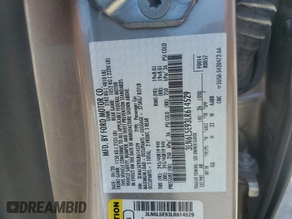 2020 Lincoln MKZ Reserve z VIN 3LN6L5E93LR614529, wystawiony jako Copart lot #55807855 z przebiegiem 51 354 mil mil oraz Szkoda całkowita • Salvage title. Historia ofert i sprzedaży dostępna na DreamBid. Obrazek 13.
