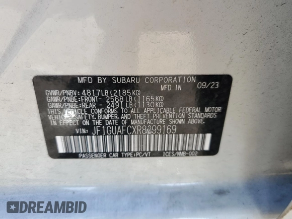 2024 Subaru Impreza Sport with VIN JF1GUAFCXR8299169, listed as a Copart auction lot 79579334 with 9,169 mi miles and Salvage Title. Bid and sale history available at carsss.com. Image 12.