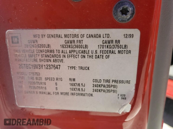 2000 GMC New Sierra 1500 SL with VIN 2GTEC19V3Y1237647, listed as a Copart auction lot 47478435 with 218,258 mi miles and Salvage Title. Bid and sale history available at carsss.com. Image 13.