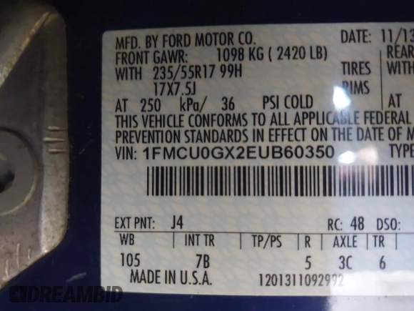2014 Ford Escape SE with VIN 1FMCU0GX2EUB60350, listed as a IAAI auction lot 42159803 with 109,601 mi miles. Bid and sale history available at carsss.com. Image 9.