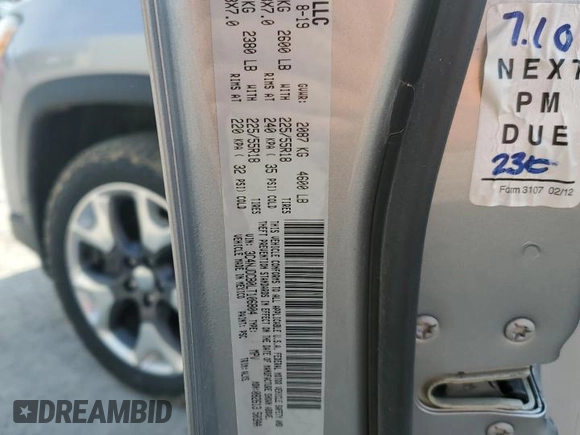 2020 Jeep Compass Limited z VIN 3C4NJDCB0LT106804, wystawiony jako Copart lot #56569215 z przebiegiem 82 747 mil mil oraz Szkoda całkowita • Salvage title. Historia ofert i sprzedaży dostępna na DreamBid. Obrazek 12.