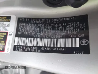 2007 Toyota Avalon XL with VIN 4T1BK36B27U236094, listed as a IAAI auction lot 42025285 with 208,741 mi miles and . Bid and sale history available at carsss.com. Image 9.