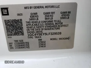 2020 Chevrolet Silverado 3500HD Work Truck with VIN 1GC4YSEY5LF329539, listed as a Copart auction lot 38278574 with 0 mi miles and Salvage Title. Bid and sale history available at carsss.com. Image 12.