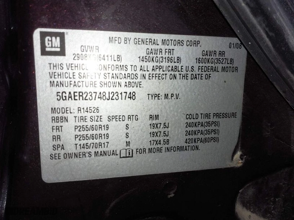 2008 Buick Enclave CXL with VIN 5GAER23748J231748, listed as a IAAI auction lot 41700759 with 253,901 mi miles. Bid and sale history available at carsss.com. Image 9.