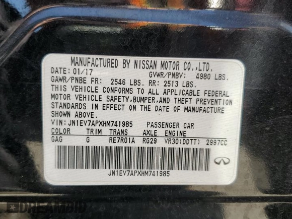 2017 Infiniti Q50 Premium with VIN JN1EV7APXHM741985, listed as a Copart auction lot 61500525 with Not provided miles and Salvage title. Bid and sale history available at DreamBid. Image 13.