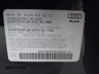 2012 Audi Q5 Premium Plus with VIN WA1DKAFP8CA086124, listed as a IAAI auction lot 42648621 with 96,805 mi miles and . Bid and sale history available at DreamBid. Image 9.