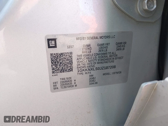 2018 GMC Acadia Denali with VIN 1GKKNXLS0JZ187208, listed as a IAAI auction lot 41869835 with 135,561 mi miles and . Bid and sale history available at DreamBid. Image 9.