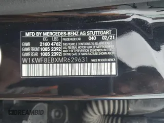 2021 Mercedes-Benz C 300 with VIN W1KWF8EBXMR629631, listed as a Copart auction lot 60163615 with 45,748 mi miles and Clean title. Bid and sale history available at DreamBid. Image 12.