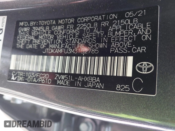 2021 Toyota Prius L Eco z VIN JTDKAMFU3M3152785, wystawiony jako IAAI lot #42501351 z przebiegiem 60 489 mil mil oraz . Historia ofert i sprzedaży dostępna na DreamBid. Obrazek 9.