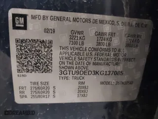 2019 GMC Sierra 1500 SLT with VIN 3GTU9DED3KG137085, listed as a IAAI auction lot 41263425 with 78,798 mi miles. Bid and sale history available at carsss.com. Image 9.
