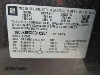 2016 Chevrolet Silverado 1500 LT with VIN 3GCUKREC0GG112967, listed as a Copart auction lot 50008905 with 132,203 mi miles and Salvage Title. Bid and sale history available at DreamBid. Image 12.